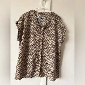 Taupe and black Patterned Women's Blouse size 1XL